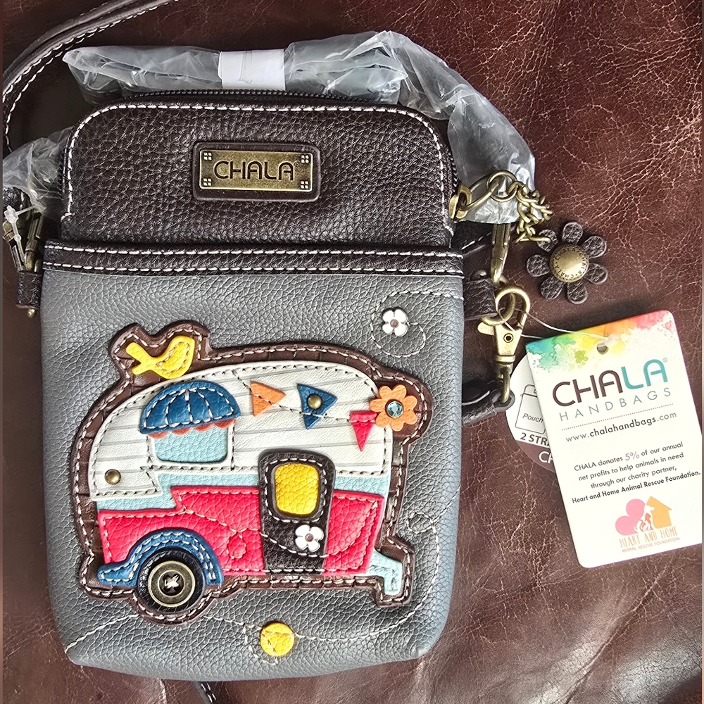 NWT Chala Handbags Gray and Red Crossbody Bag